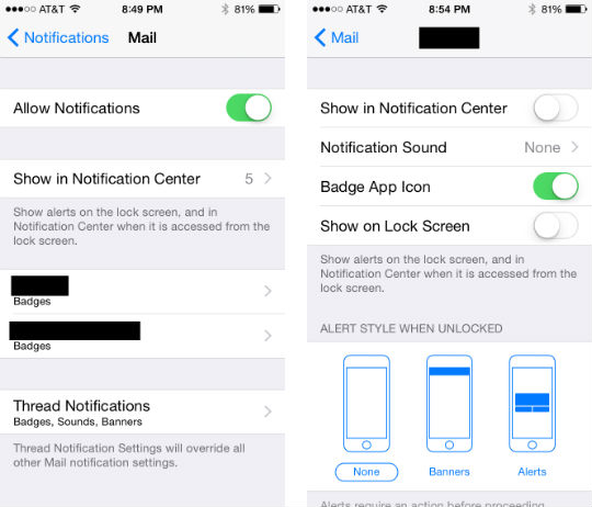 How to set notifications for email threads in iOS 8