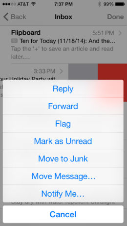 How to set notifications for email threads in iOS 8