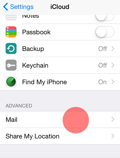 iCloud default email settings