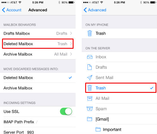 How to set up your iOS 8 Mail trash