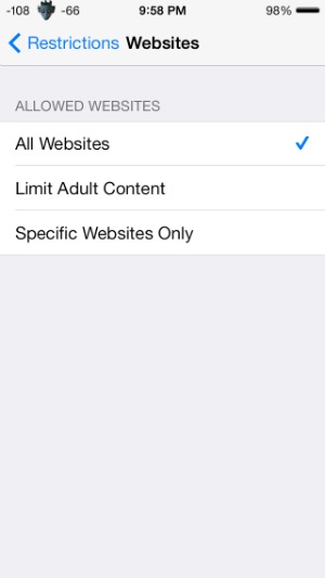 How do I restrict web content in iOS 7