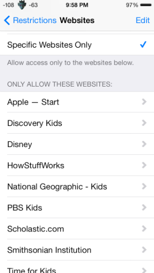 How do I restrict web content in iOS 7
