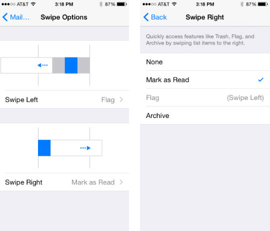 Swipe options for iOS 8 Mail