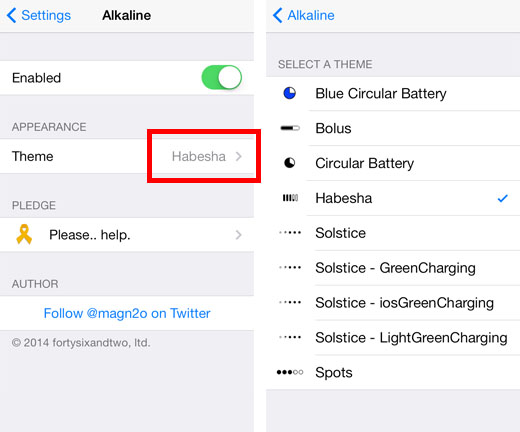 battery themer no winterboard Alkaline settings