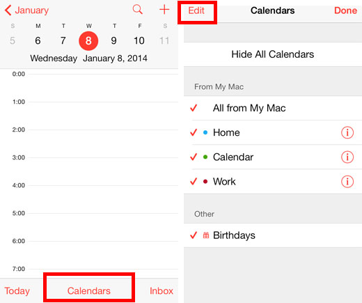 delete add iPhone calendar iOS 7 calendar edit
