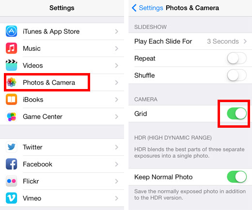 turn on iphone camera grid iOS 7 iPhone camera grid on