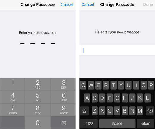 iPhone simple passcode enhancement iOS turn on complex passcode