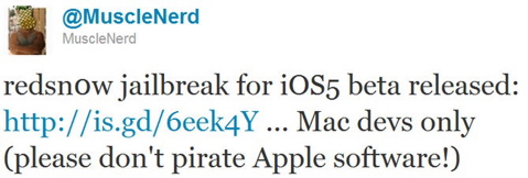 OS 5 Tethered Jailbreak download redsn0w beta tweet