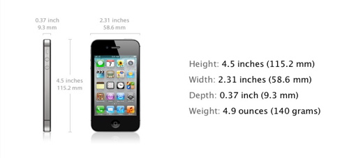 iPhone 4S Height and Weight iphone 4S