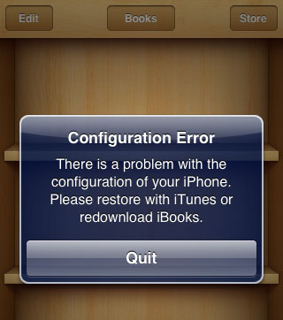 iBooks configuration error iOS 5.0.1 jailbreak iBooks error