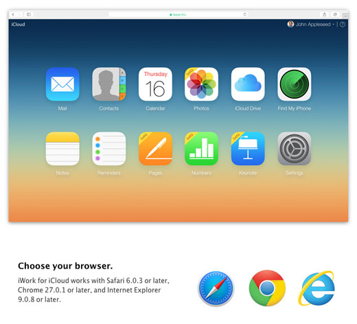 iCloud iWork web browser”  title=