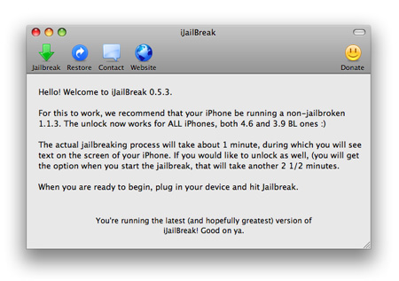 One Step GUI Jailbreak/Unlock for iPhone firmware 1.1.3 ijailbreak