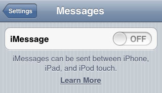 iMessage control settings iMessage SIM card bug