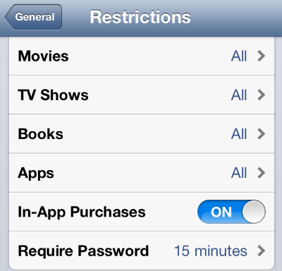 In-App Purchases Toggle Disable In-App Purchases