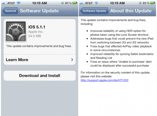 iOS 5.1.1 Apple Update