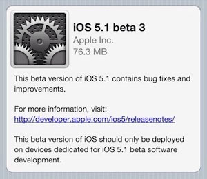 OTA update iOS 5.1 beta 3 release iPhone iOS 5.1 beta 3