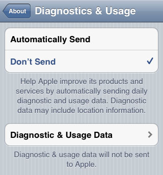 opt out iOS diagnostics Carrier IQ