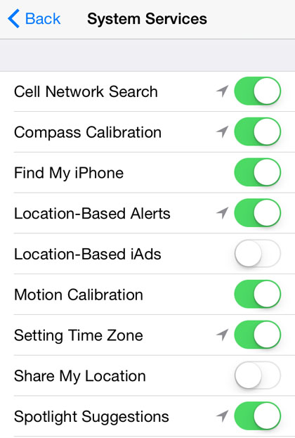 privacy iOS 8 iPhone system services” title=