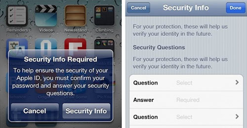 iOS security questions iPhone