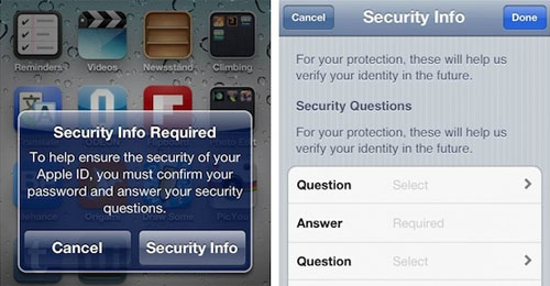 prompt for security questions iOS security questions iPhone