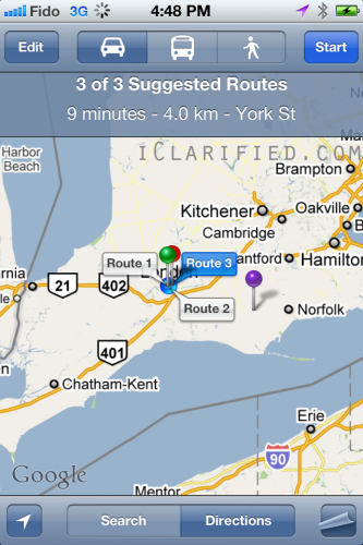 iOS 5 Google Maps Alternate Routes ios 5 great features alternate routes google maps