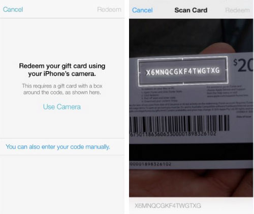 iOS 7 Gift Card Redemption