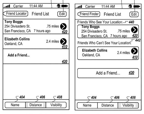apple iphone patent friend locator native app