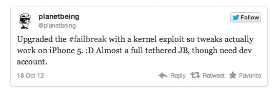 planetbeing Twitter iPhone 5 jailbreak