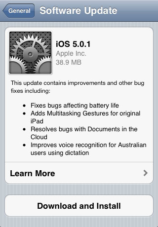 How to update iOS over the air iOS 5.0.1 update OTA