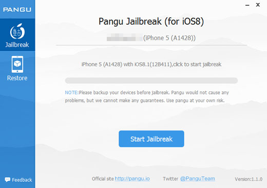 Pangu 1.1 English version Jailbreak iOS 8 Start iOS 8.1 jailbreak Pangu Start Jailbreak