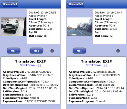 iPhone photo Exif data GPS location view Exif data iPhone