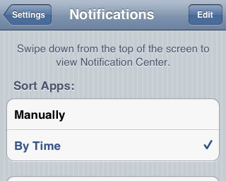 sort push notification center iOS 5 sort iOS notifications by time