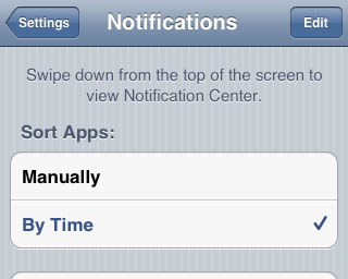 sort iOS notifications by time