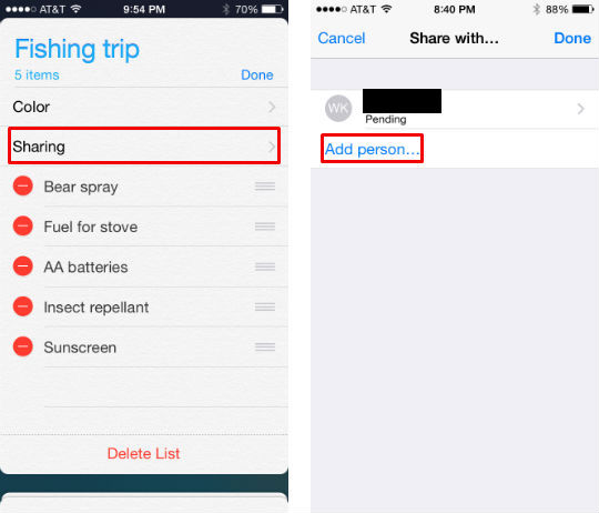 How to share reminder lists in iOS 8