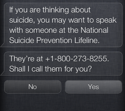 Siri Learns How to Contact the National Suicide Prevention 