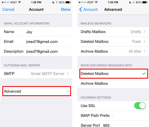 How to set Trash as a swipe option in iOS 8.