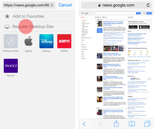 Safari request desktop site iOS”  title=