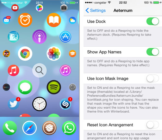 cydia tweak Aeternum settings iOS 8.1 jailbreak Apple Watch iOS settings