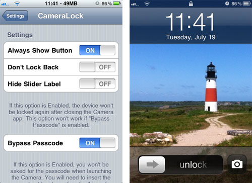 CameraLock Cydia tweak settings