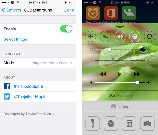 cydia tweak CCBackground iOS 7 jailbreak Control Center Background