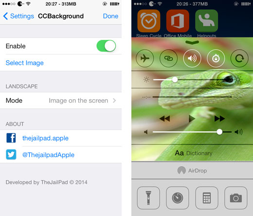 iOS 7 jailbreak Control Center Background