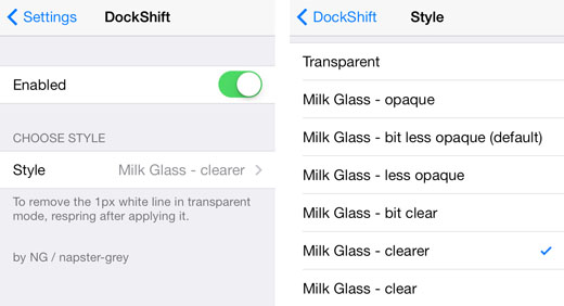 Cydia tweak DockShift