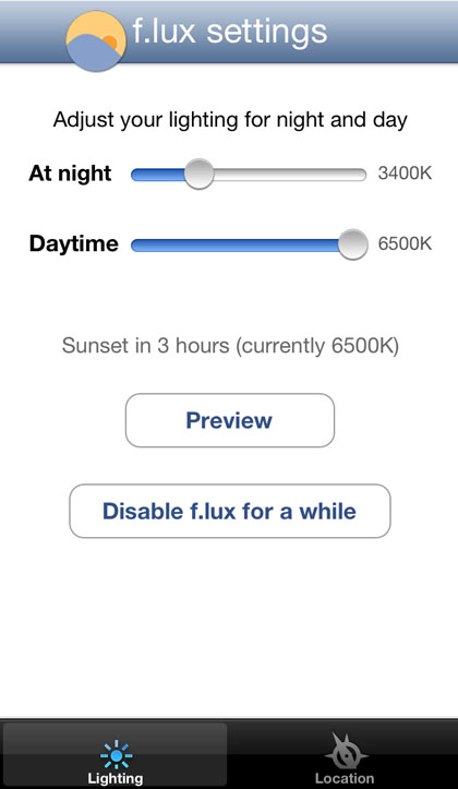 F.lux tweak screen adjust settings