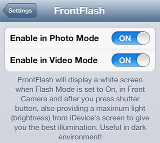 FrontFlash tweak iOS Cydia