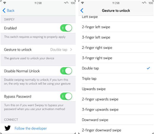 custom lock screen unlock gestures
