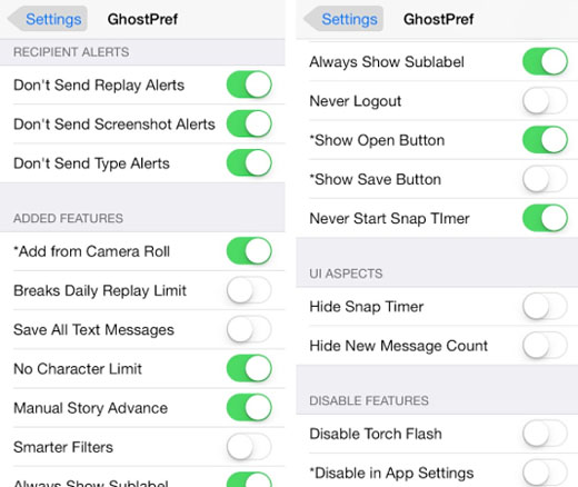 iOS 7 jailbreak Snapchat preferences