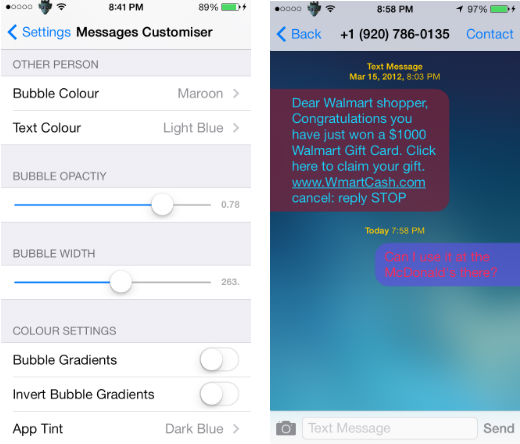 Messages Customiser tweak