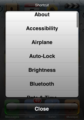 iOS Settings shortcuts home screen MultiShortcut tweak Cydia iOS