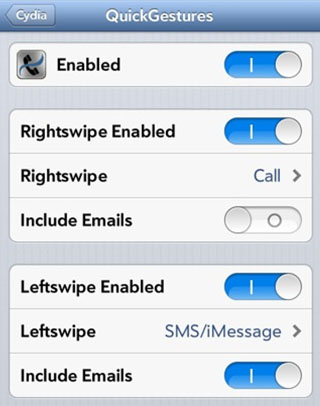iOS QuickGestures contacts shortcut QuickGestures tweak Cydia iOS