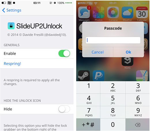 cydia tweak SlideUP2Unlock settings custom unlock iOS 7 jailbreak custom unlock tweak settings